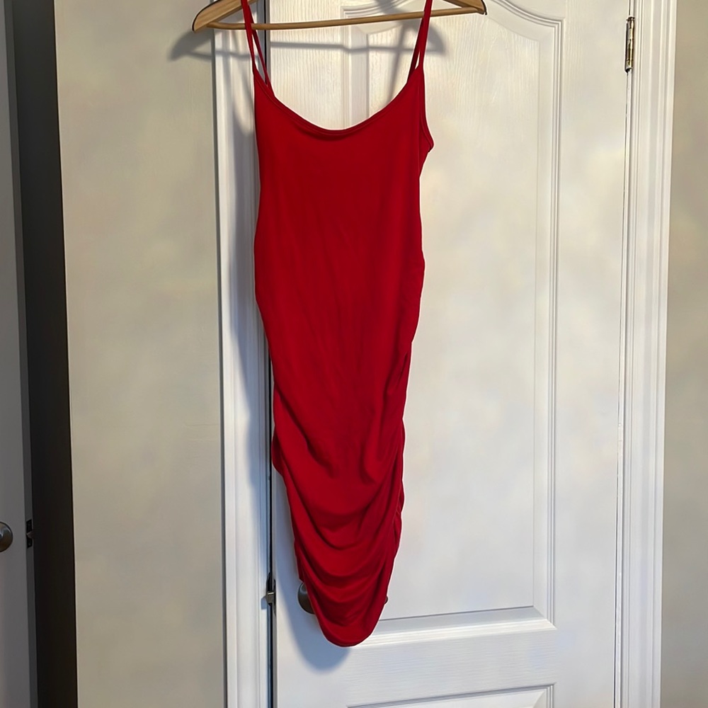 Fashion Nova Runched Red Dress